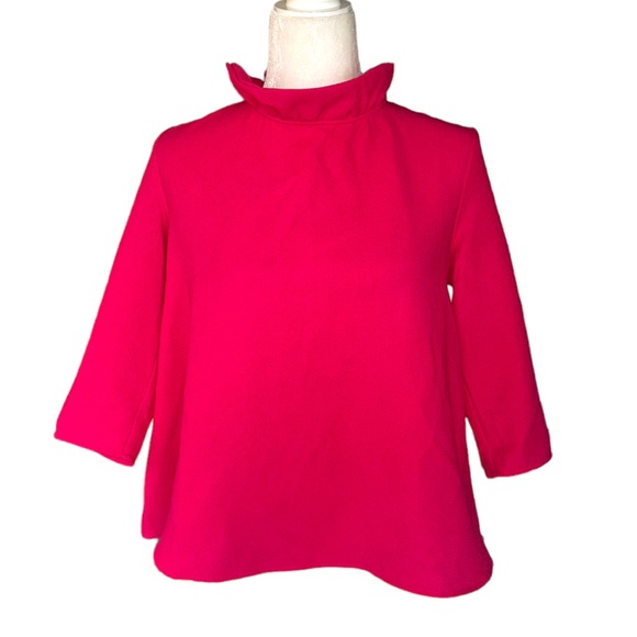 Tuckernuck Pomander Place Faye Fuchsia Pink Crepe Ruffled Neck Bow Top - XS - Picture 4 of 14